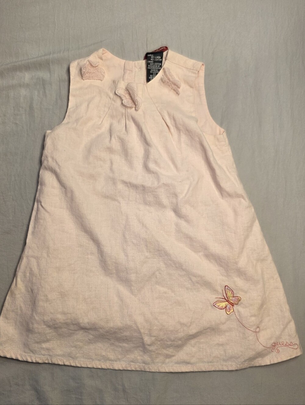 Light Pink Butterfly Embroidered Linen Dress